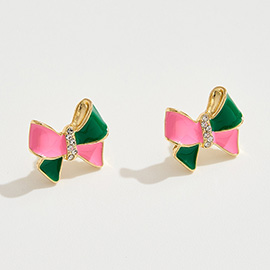 14K Gold Dipped Enamel Bow Stud Earrings