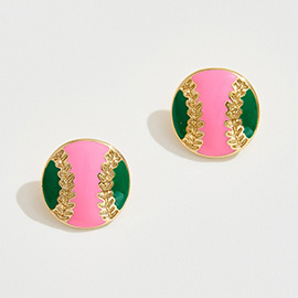 14K Gold Dipped Enamel Baseball Stud Earrings