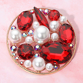 Pearl Stone Cluster Embellished Chunky Round Pin Brooch
