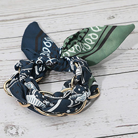 Metal Interlocking Ring Fabric Bandana Scarf Adjustable Bracelet