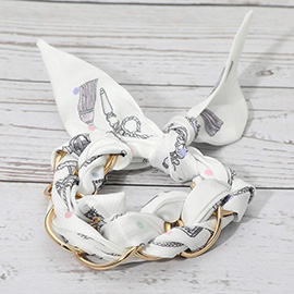 Metal Interlocking Ring Fabric Bandana Scarf Adjustable Bracelet