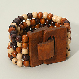 Wooden Clasp Natural Beaded Wide Stretch Bracelet