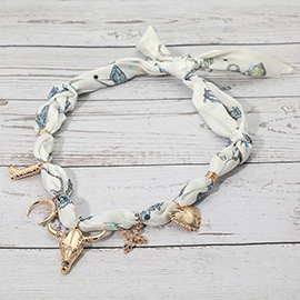 Western Steer Head Cowboy Boot Horseshoe Cross Heart Charm Station Fabric Bandana Scarf Necklace
