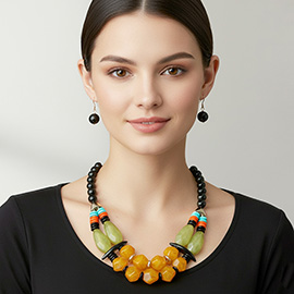 Bold Resin Pebble Beaded Layered Statement Necklace