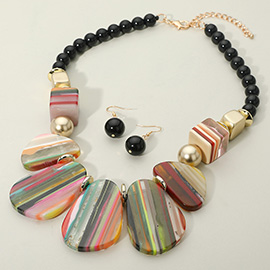 Bold Striped Resin Plate Beaded Statement Necklace