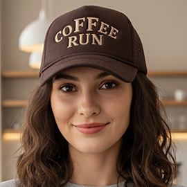 COFFEE RUN Embroidered Mesh Back Trucker Cap