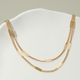 Gold Dipped Layered Flat Disc Accent Curb Chain Necklace