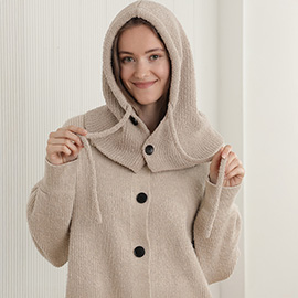 Cozy Drawstring Snood Balaclava Hooded Knit Scarf Hat