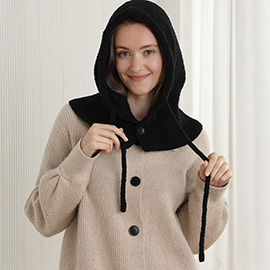 Cozy Drawstring Snood Balaclava Hooded Knit Scarf Hat