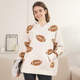 Cozy Football Hooded Sweater with Pocket
