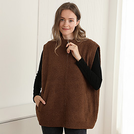 Cozy Solid Oversized Zipper Front Pocket Sweater Vest