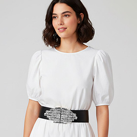 Abstract Textured Metal Buckle Pointed Elastic Waist Belt