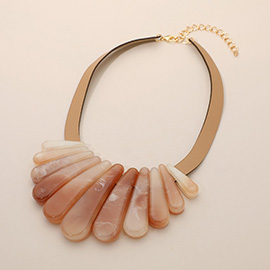 Resin Long Teardrop Plate Faux Leather Statement Necklace
