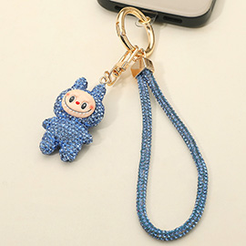 Bling Studded Monster Bunny Figure Phone Strap Keychain Bag Charm
