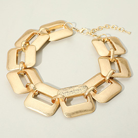 Bold Geometric Brushed Metal Square Link Statement Necklace