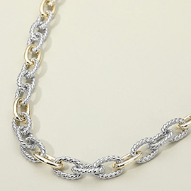 14K Gold Plated Two Tone Rope Oval Link Chain Magnetic Necklace