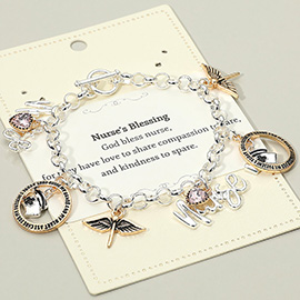 NURSES BLESSING Message Uplifting Prayer Heartfelt Charm Station Toggle Bracelet