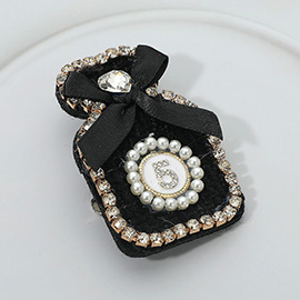 Bow Pearl Rim Number Five Accent Tweed Perfume Bottle Pin Brooch Hair Clip