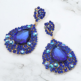 Teardrop Pointed Rhinestone Embellished Dangle Evening Earrings