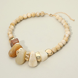Chunky Marbled Resin Pebble Beaded Statement Necklace