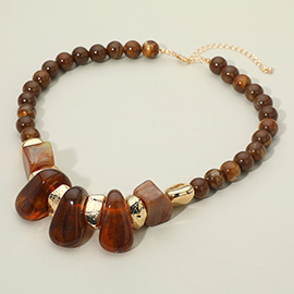 Chunky Marbled Resin Pebble Beaded Statement Necklace