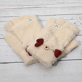 Fuzzy Reindeer Ear Fingerless Flap Winter Gloves