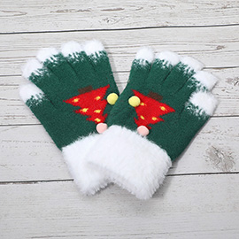 Cozy Fuzzy Pom Pom Christmas Tree Accent Winter Gloves
