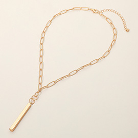 Matte Metal Bar Pendant Paperclip Chain Necklace