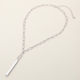 Matte Metal Bar Pendant Paperclip Chain Necklace