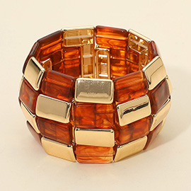 Bold Geometric Resin Metal Beaded Wide Stretch Bracelet