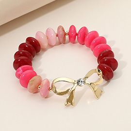 Stone Accent Metal Bow Accent Flat Resin Disc Beaded Stretch Bracelet