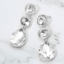 Round Teardrop Stone Cluster Link Drop Evening Earrings