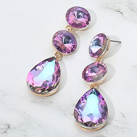 Round Teardrop Stone Cluster Link Drop Evening Earrings