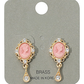 Vintage Stone Drop Cameo Earrings