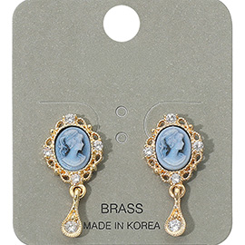 Vintage Stone Drop Cameo Earrings