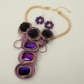 Bold Floral Accent Artistic Colorful Wire Coil Statement Necklace