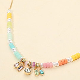 Colorful Various Stone Bezel Charm Resin Pearl Beaded Necklace