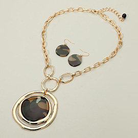 Bold Glitter Resin Abstract Plate Pendant Statement Necklace