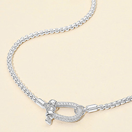 Stone Paved Horsebit Carabiner Pendant Link Box Chain Necklace