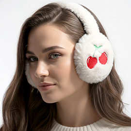 Faux Fur Plush Cherry Embroidered Earmuffs
