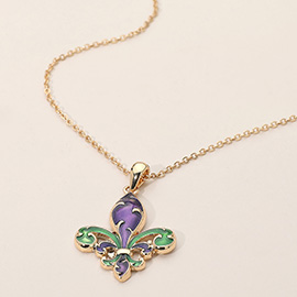Enamel Fleur de Lis Pendant Necklace