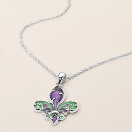 Enamel Fleur de Lis Pendant Necklace
