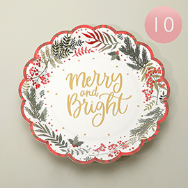 10PCS - MERRY AND BRIGHT Message Holiday Paper Plates