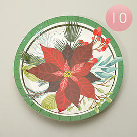 10PCS - Holiday Poinsettia Print Paper Plates