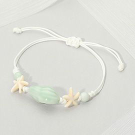 Ceramic Conch Shell Starfish Beaded Adjustable Cinch Pull Tie Bracelet