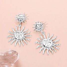 Metal Double Sun Face Link Dangle Earrings