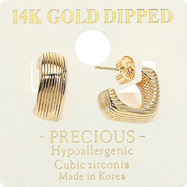 14K Gold Dipped Ribbed Mini Square Hoop Earrings