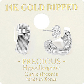 14K Gold Dipped Ribbed Mini Square Hoop Earrings