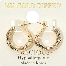 14K Gold Dipped Hypoallergenic Textured Hoop Earrings