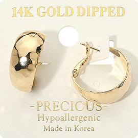 14K Gold Dipped Hypoallergenic Hammered Hoop Earrings
